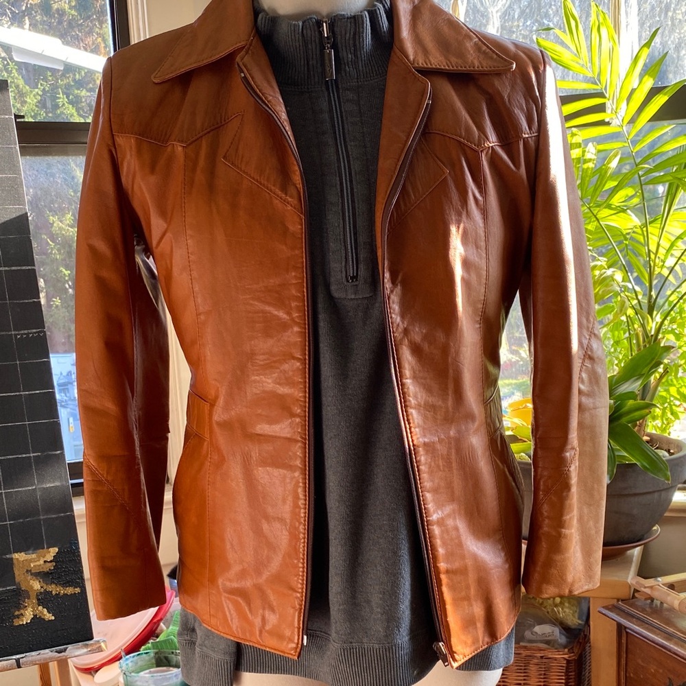 Vintage 70s Fitted Brown Leather Jacket